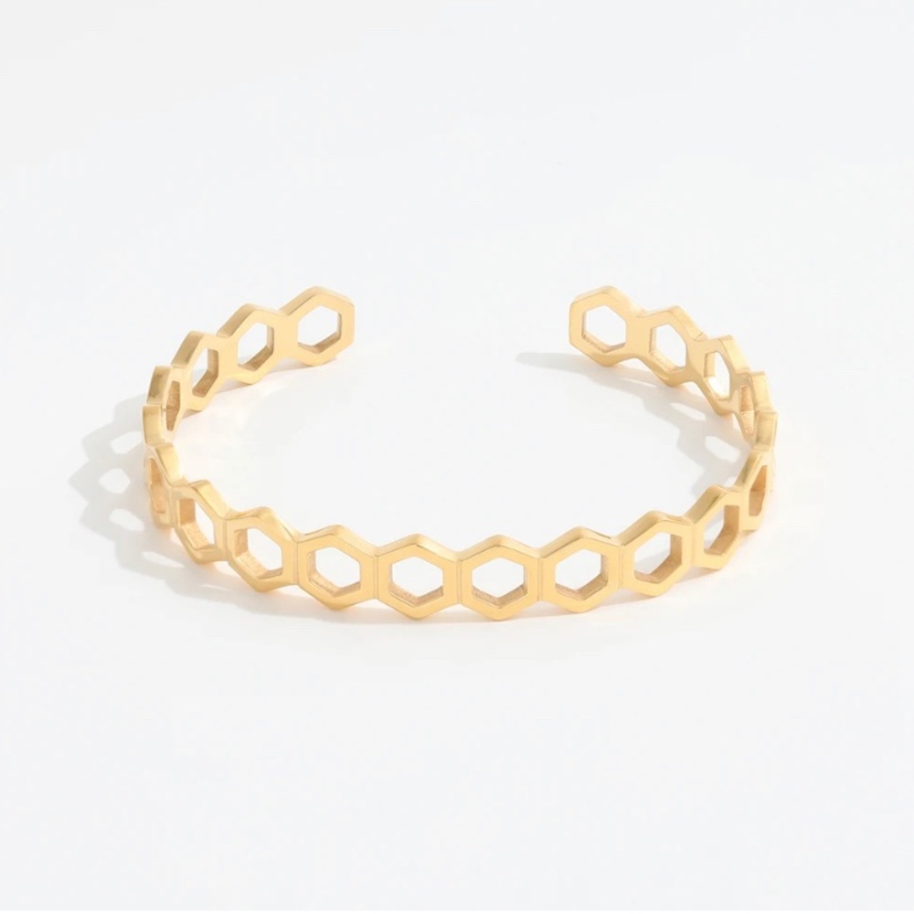 18k Gold Dipped Honeycomb Adjustable Cuff Bracelet Pulsera de Mujer Dorado